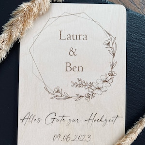 Personalisierte Hochzeitskarte, Glückwunschkarte zur Hochzeit aus Holz, Glückwunschkarte personalisiert für Hochzeitsgäste