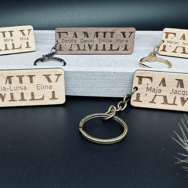 Schlüsselanhänger personalisiert aus Holz, Geschenk für die Familie, Mama, Papa, Muttertag, Vatertag, Weihnachten, Geburtstag, Valentinstag