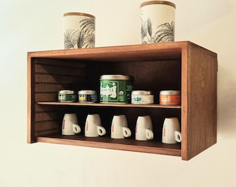 50s teak wood wall shelf