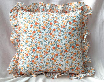 Minimal Flowers Muslin Cotton Frilly Pillow Cover, Floral Cushion Cover, Baby Nursery Decor