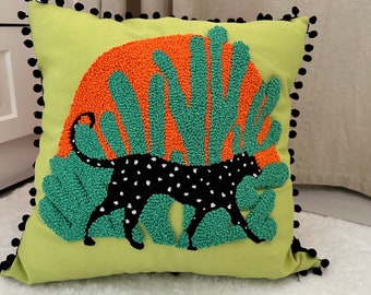 Punch Pillow Cover, Punch Needle Embroidered Cushion, Handmade Decorative Throw Pillow Case