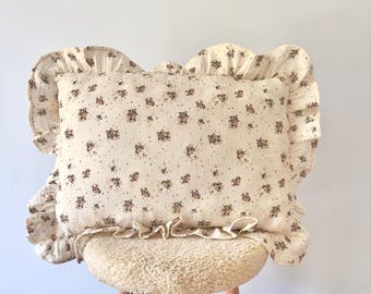 Rustic Floral-Print Muslin Cotton Cushion | Cozy Decorative Throw Pillow | Bedroom Decor