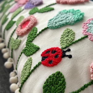 Punch Needle Embroidery Floral Garden Pillow Cover, Handmade Gift, Kidsroom Decorative Throw Pillow Cover image 2