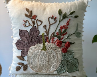 Handmade Pillow Cover, Halloween Pumpkin Decorative Pillow, Halloween Gift, Punch Embroidery