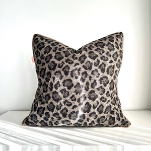 Designer Leopard Print Pillow Cover with Piping - Black and Beige Decorative Cushion - Modern Animal Print - 18x18 Inch Throw Pillow