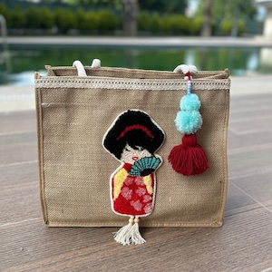 Tufted Beach Bag, Jute Tote, Embroidered Shoulder Bag, Bridesmaid Gift
