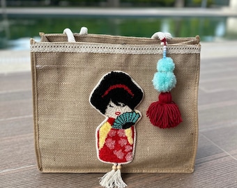 Tufted Beach Bag, Jute Tote, Embroidered Shoulder Bag, Bridesmaid Gift