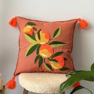Punch Pillow Cover, Punch Needle Embroidered Cushion, Handmade Decorative Throw Pillow Case