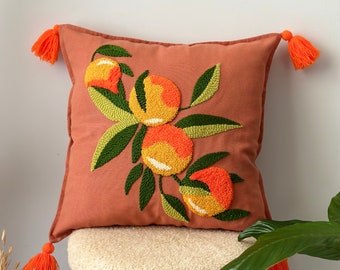Punch Pillow Cover, Punch Needle Embroidered Cushion, Handmade Decorative Throw Pillow Case