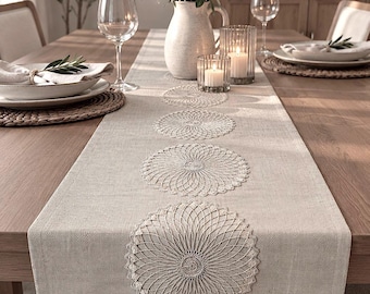 Stone Beige White Linen-look Table Runner, Minimalist Farmhouse Dining Decor