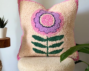 Funda de almohada de terciopelo de flores, almohada de tiro con mechones, regalo de inauguración de la casa, cojín floral