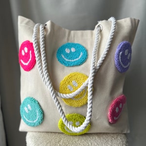 Embroidery Tote Bag - Unique Handmade Accessory, Trendy Punch Needle Design on Canvas Tote Bag, Beach Bag, Summer Shoulder Bag