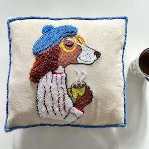 Punch Needle Poodle Pillow Cover: Embroidered French Dog Cushion