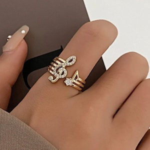 Rhinestone Music Note Cuff Ring