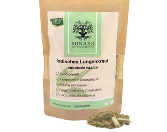 Indisches Lungenkraut, Malabar Nut, Adusa, Adhatoda Vasica - 150 Kapseln á 600mg - Vegan - Laborgeprüft - Hergestellt in Deutschland