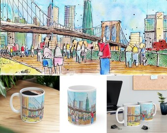 BROOKLYN BRIDGE ny, ny Sketch - Ceramic Mug 11oz
