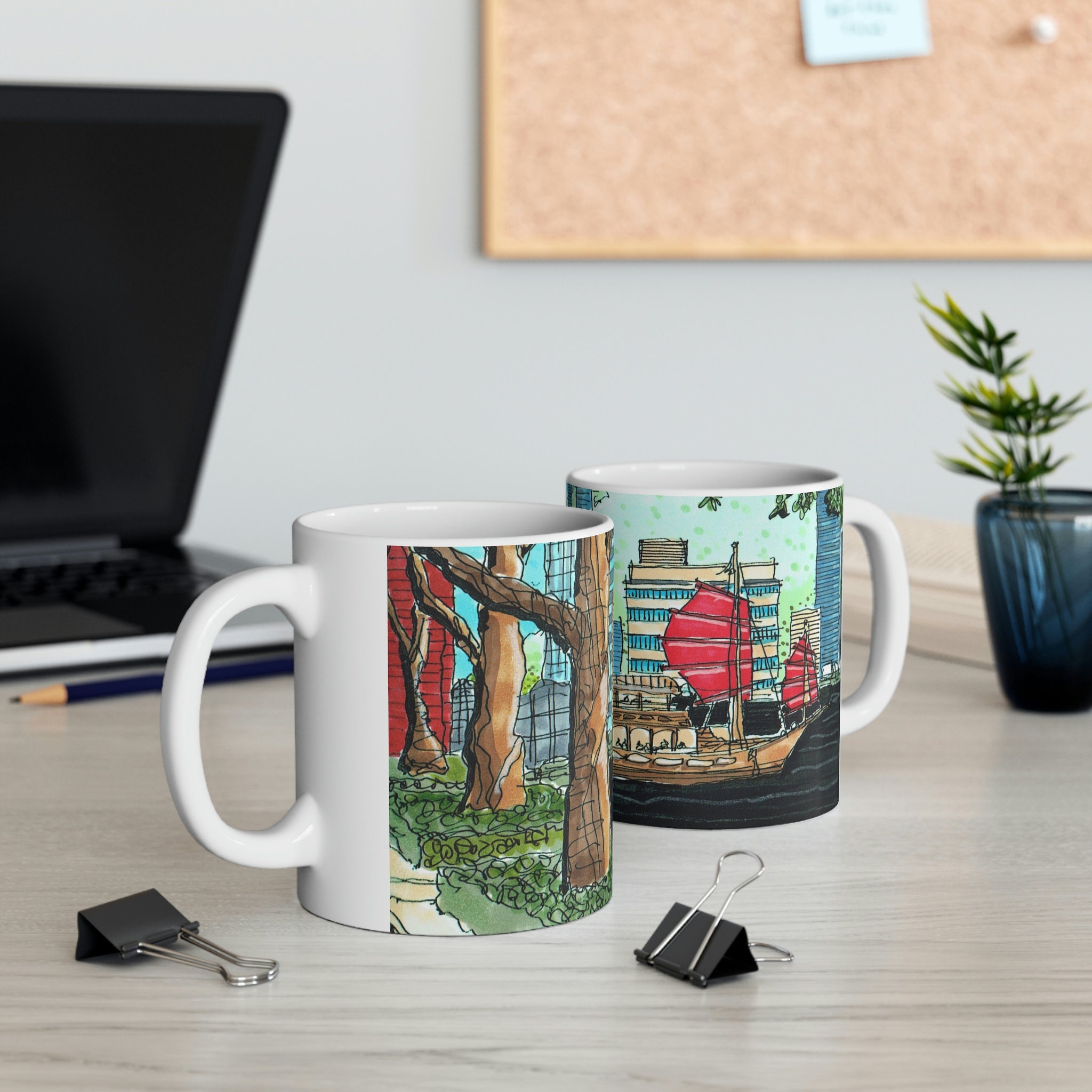 HONG KONG Bay - Hong Kong, China Sketch - Ceramic Mug 11oz