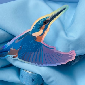 Eisvogel Sticker (2 Stück) 10x6cm - holographic/transparent/weiß/wasserabweisend-Papier/Vinyl für Laptops, Scapbooks, Journals, Fotobuch