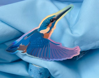 Kingfisher stickers (2 pieces) 10 x 6 cm - holographic/transparent/white/water-resistant paper/vinyl for laptops, scrapbooks, journals, photo books
