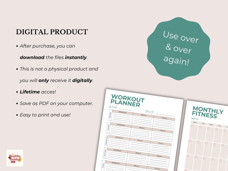 Digital & Printable Fitness Planner Daily, Weekly, and Monthly Workout