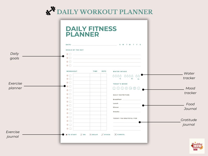 Digital & Printable Fitness Planner Daily, Weekly, and Monthly Workout