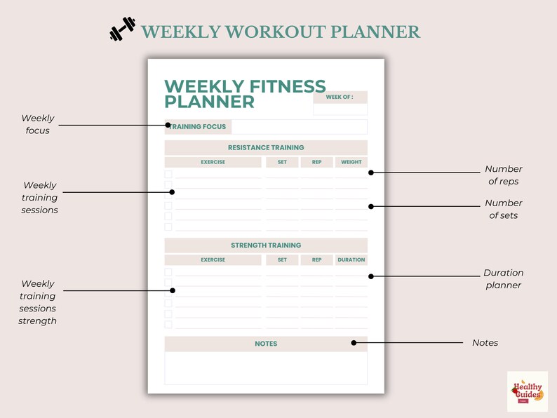 Digital & Printable Fitness Planner Daily, Weekly, and Monthly Workout