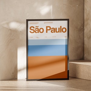 Afiche mínimo de Sao Paulo, arte mural, diseño gráfico moderno, tipografía, afiche de color plano
