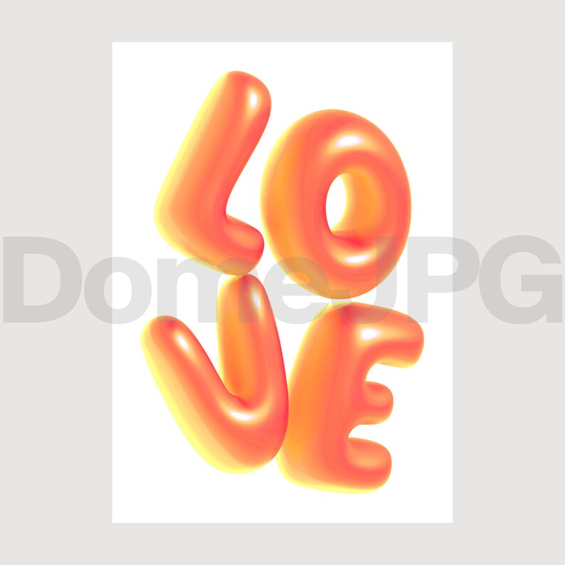 Puede incluir: La palabra "LOVE" en 3D, con cada letra en un tono diferente de naranja y amarillo, sobre un fondo blanco.