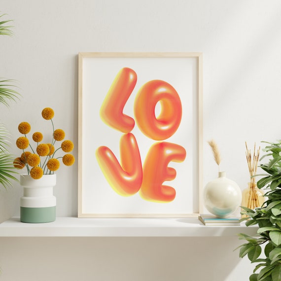 3D Typography "LOVE" Poster, Trendy Wall Art (Digital Download)