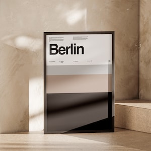 Berlin minimal poster, wall art, modern graphic design, typography, flat color poster