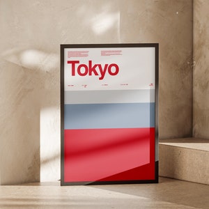 Tokyo minimal poster, wall art, modern graphic design, typography, flat color poster