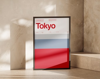 Tokyo minimal poster, wall art, modern graphic design, typography, flat color poster