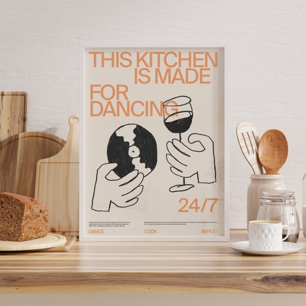 Questa cucina è fatta per Dancing Stampa, Trendy Wall Art, Digital Download Print, Coffee Poster, Retro Wall Decor, Printable Art, Disegno