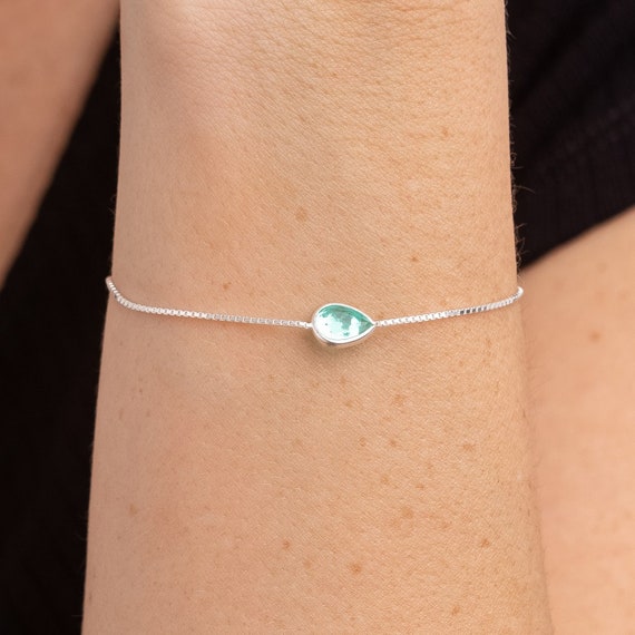 Handmade Paraiba Tourmaline Bracelet – Teardrop Sterling Silver Venetian Chain