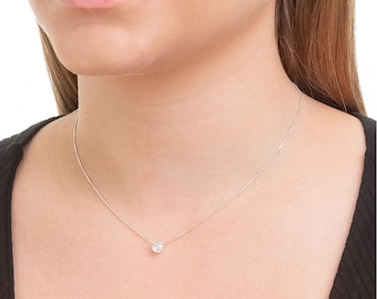 Silver Elegant Dot Necklace with Genuine Natural Zircon - Handmade in Brazil - 925 Sterling Silver