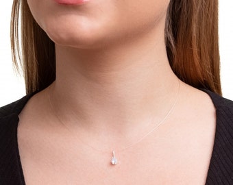 Gemstone Pendant Necklace - Handmade Sterling Silver Invisible Necklace