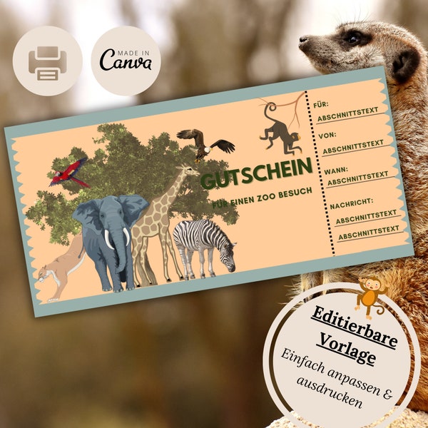 Personalisierter Zoo Gutschein Vorlage|Familie Geschenk