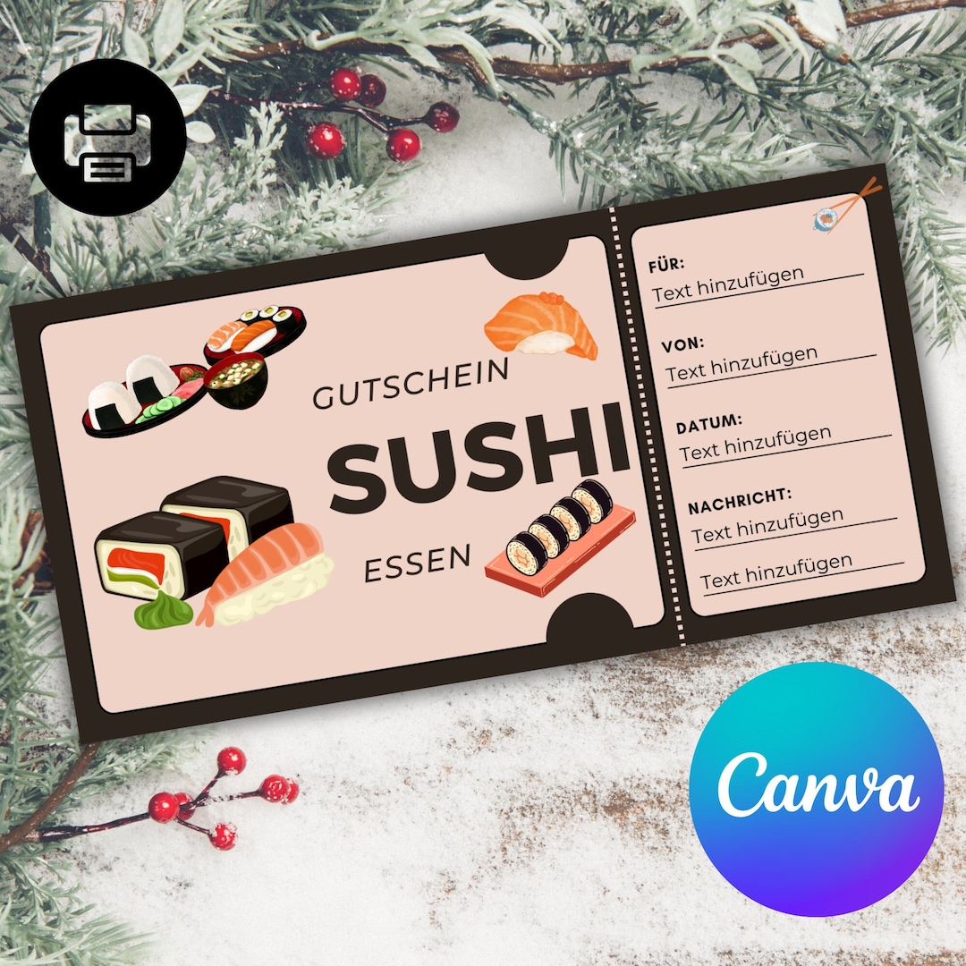 Sushi Gutschein Personalisierbarer Gutschein Gutschein Sushi Sofortiger