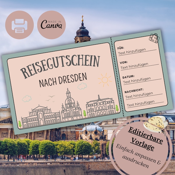 Reisegutschein Dresden|Personalisiertes Geschenk|Städtetrip Dresden Geschenk für Freundin