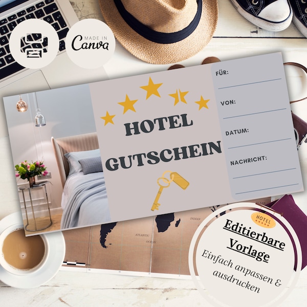 Hotel Gutschein Vorlage als personalisiertes Geschenk Freundin|Reise|Romantische Geschenke