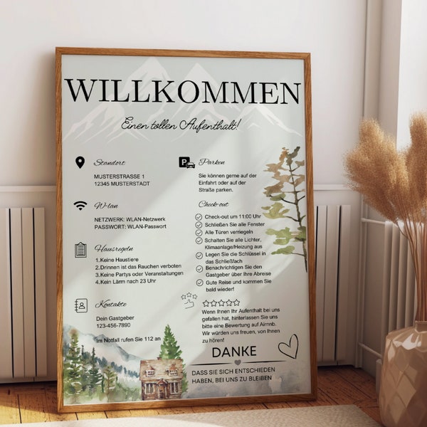 Ferienwohnung Schild Gadget|airbnb welcome book|Canva Template