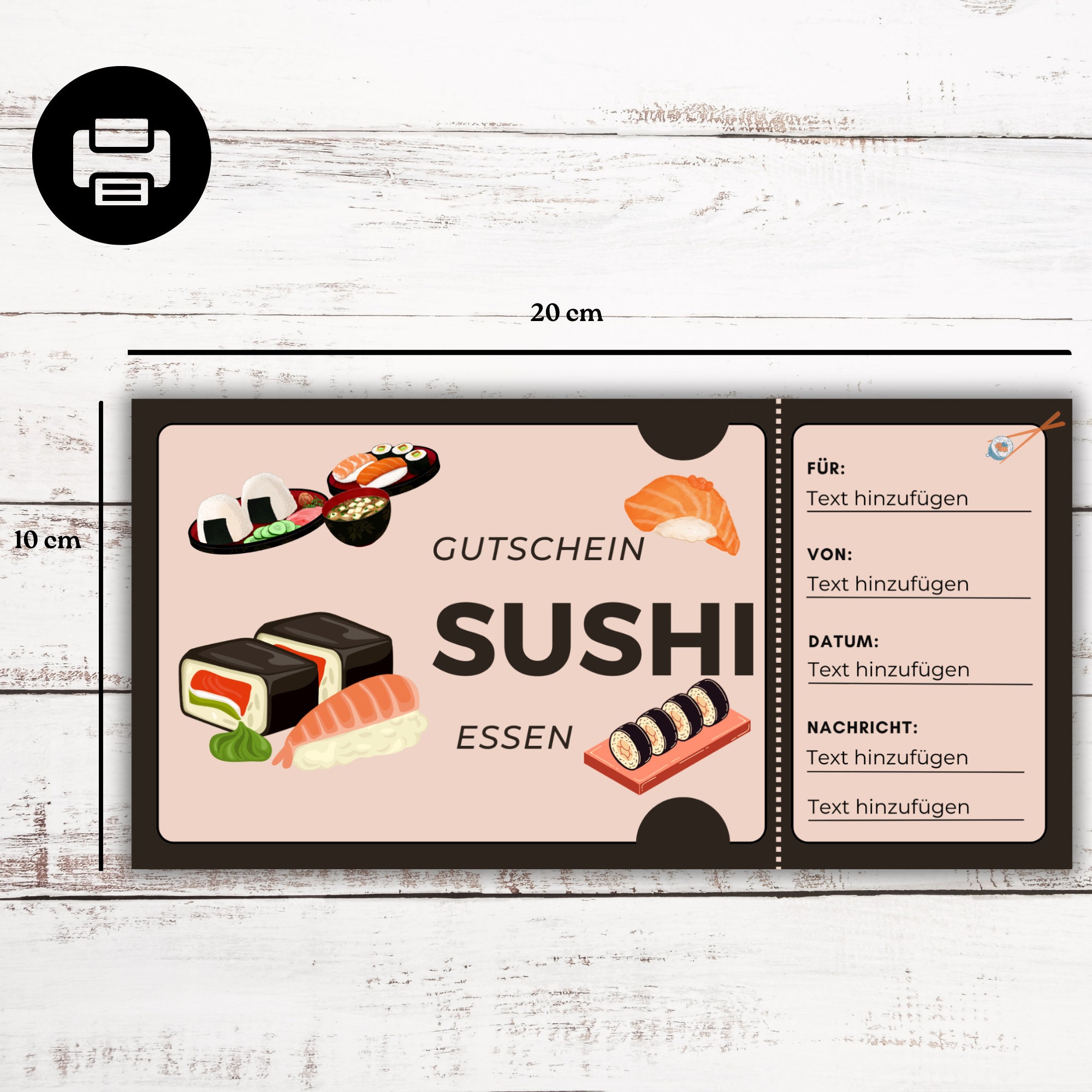 Sushi Gutschein Personalisierbarer Gutschein Gutschein Sushi Sofortiger