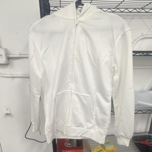 Men’s Full Zip Hoodie Sweatshirt Regular Fit Long Sleeve White Size Medium