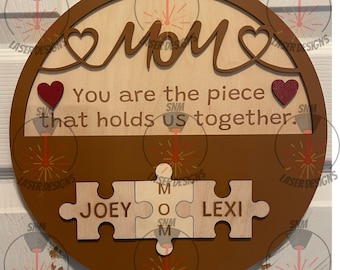 3d Layered Laser File for Mom Puzzle Sign SVG and EPS