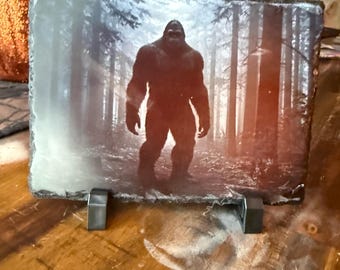 Full color Bigfoot Standing Silouette Slate  with stand