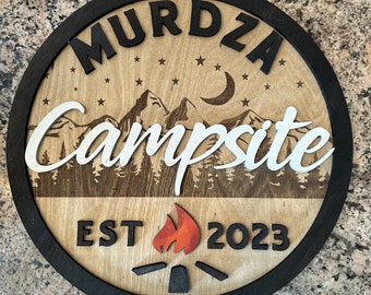 Archivo láser en capas 3d para camping / signo de camping SVG y EPS