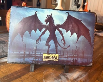 Full color Jersey Devil Slate (with NJ License Plate)  with stand. X large size 7x12
