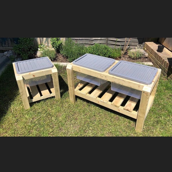 Wooden Water Sand Tray and Workbench for Outdoor Play, Versatile Learning Station