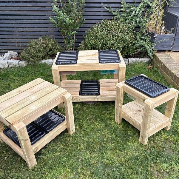Wooden Water Sand Tray and Workbench for Outdoor Play, Versatile Learning Station