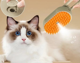 Peigne de toilettage pour animaux de compagnie avec pulvérisation d'eau électrique, brosse en silicone souple à vapeur